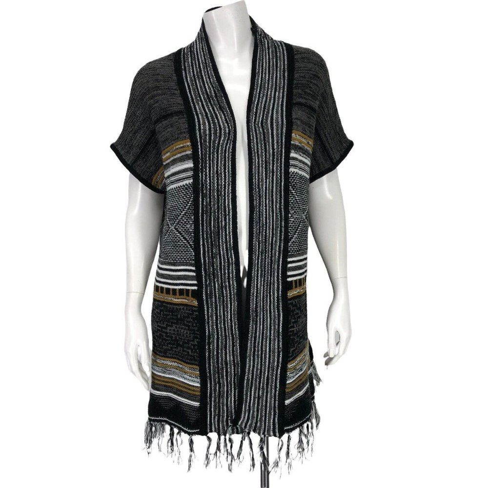 New Directions Womens Large Cardigan Sweater Fringe Open Front Boho Southwestern